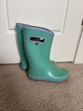 Bogs Kids Mint Green Glitter Waterproof Rain Boots